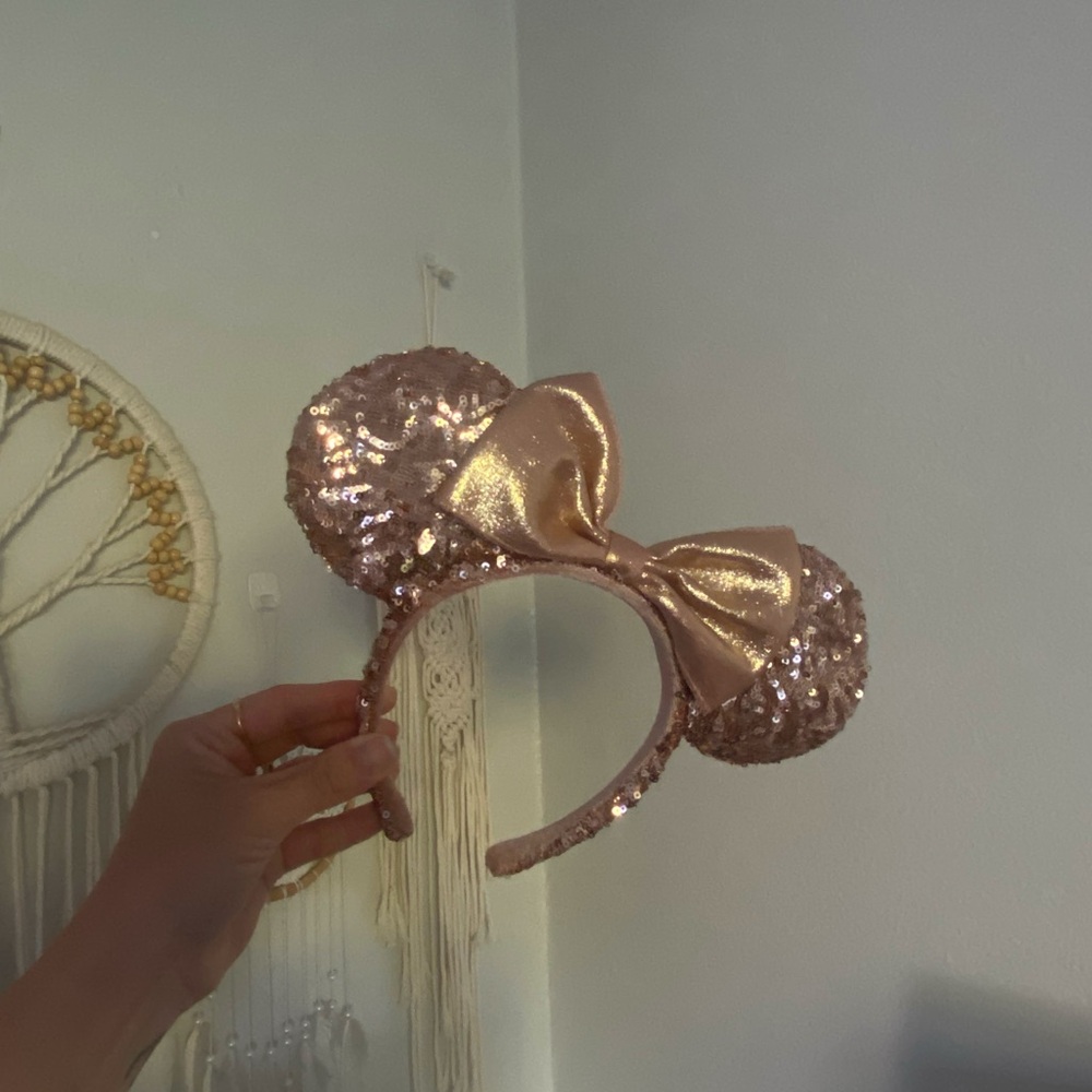 Sequin Mouse Ears Headband with Gold Bow